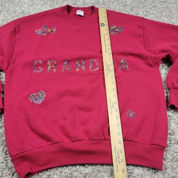 Vintage Jerzees Sweatshirt Large Red Grandma Embroidered Long Sleeve Made In USA - Picture 5 of 8